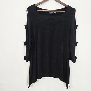 Chico's Travelers Tunic Top‎ 1 M Black Long Sleeve Slinky Lagenlook Minimalist